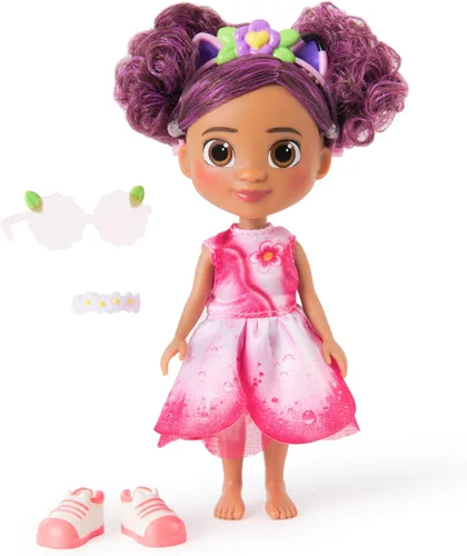 Vista 3 de Gabby's Dollhouse The Movie Garden - Muñeca Gabby con orejas de gato extraíbles, banda para el pelo, gafas de sol y ropa de muñeca, juguete infantil