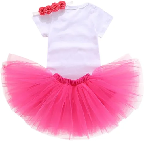 Vista 2 de Traje de 1er cumpleaños para niñas con lunares y ratón, falda tutú, diadema con lazo, vestido para sesión de fotos