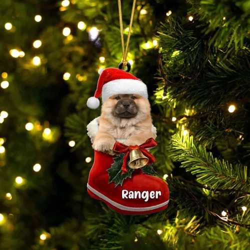 Vista 68 de Amantes de los perros de Navidad – Akita Inu Dog in Santa Boot Adorno de Navidad, adorno personalizado en forma 2D, adorno de Navidad, personaliza