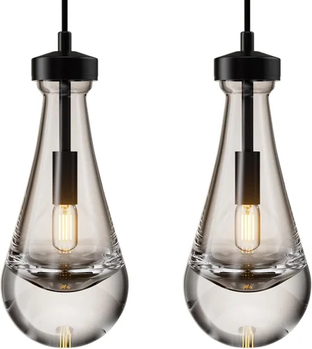 Vista 9 de Lámpara colgante moderna, diseño de gota de lluvia, lámpara de techo de cristal para interiores, 5 pies de profundidad x 12.5 pies de alto, latón