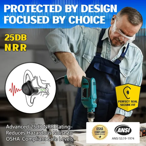 Vista 2 de PROHEAR EP03 - Auriculares Bluetooth de Protección Auditiva - OSHA 25dB NRR, Verdaderamente Inalámbricos, Resistente con 2 Micrófonos ENC