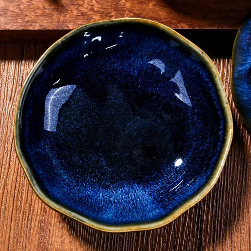 Vista 6 de Juego de 6 platos de cerámica para salsa de soja para condimentos de sushi (horno azul)