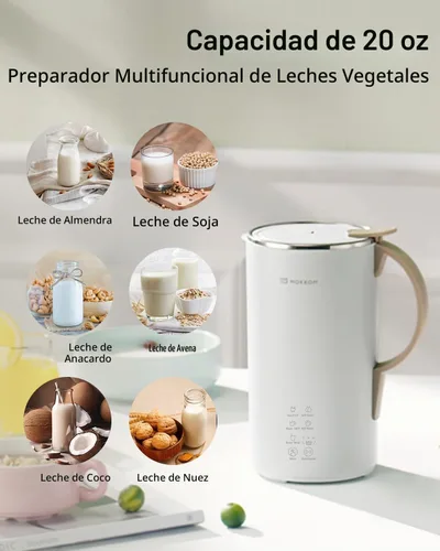 Vista 4 de MOKKOM Máquina automática de leche de nuez de 20 onzas para leche de soja casera a base de plantas, avena, soja, bebidas sin lácteos, máquina Blanco