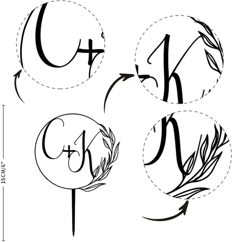 Vista 2 de Decoración acrílica personalizada para tarta de boda, monograma, iniciales de novio, nombres grabados, decoración negra para tartas de boda