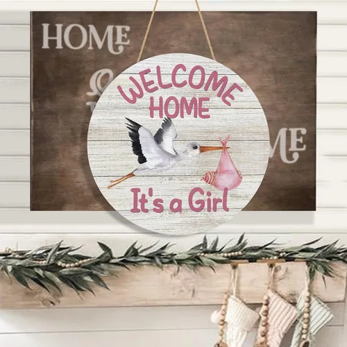 Vista 4 de Letrero de puerta de madera con texto en inglés "Welcome Home Baby Girl", para exteriores, porche, granja, recién nacido, revelación de género