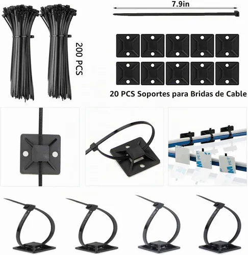 Vista 5 de ELII 302PCS Kit de gestión de cables 4 fundas para cables, 45 clips para cables