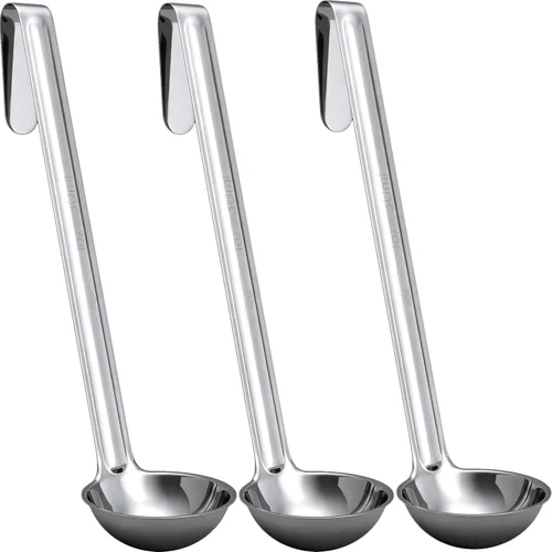 Vista 10 de Cucharón de sopa súper resistente y ergonómico de 1 onza, 1 paquete. Cucharones de acero inoxidable con asas largas. Los mejores accesorios