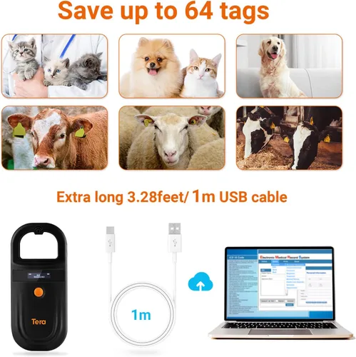 Vista 4 de Tera Lector de Microchip para Mascotas con Anillo D RFID Escáner de Identificación de Chips de Animales Portátil con Pantalla de Visualización OLED