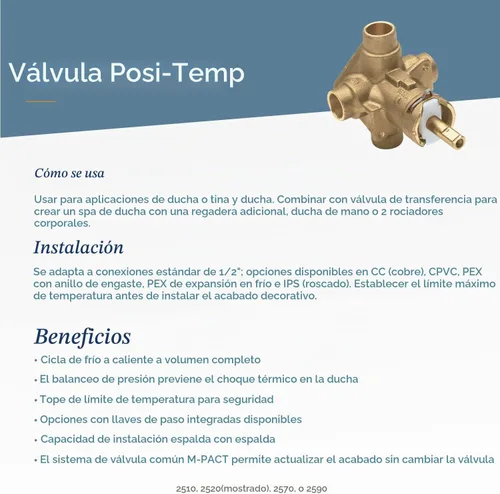 Vista 3 de Moen Válvula de ducha de equilibrio de presión de latón Posi-Temp 2580, conexión PEX del anillo de la encrespadura de 1/2 pulgada
