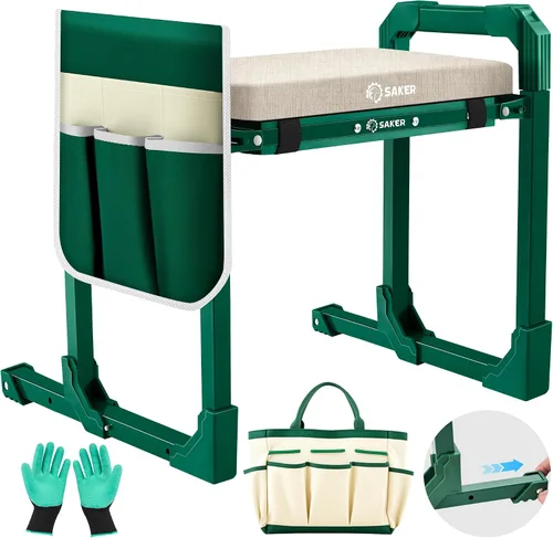 Vista 9 de Saker Rodillera y Asiento de Jardín Plegable con Patas Extensibles y Almohadilla Gruesa, Herramienta, Soporte de Trabajo Pesado para Adultos