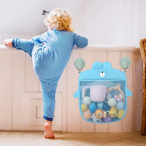 Vista 3 de Surakey Almacenamiento de juguetes de baño para niños, niños pequeños, organizador de baño de bebé, bañera, soporte de juguetes de baño, red