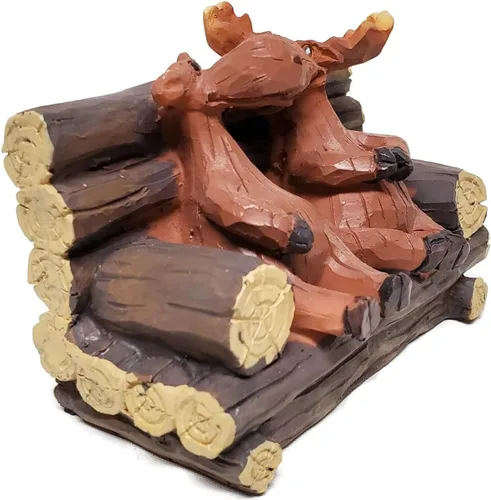Vista 2 de Figura de banco de troncos de pareja de alces