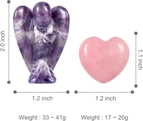 Vista 2 de Artistone Juego de piedras curativas de corazón de ángel guardián de amatista, piedras preciosas talladas a mano, piedras preciosas de cuarzo
