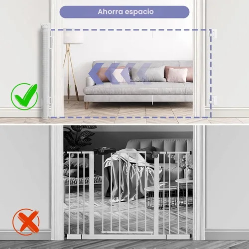 Vista 4 de Puertas de bebé retráctiles sin perforación, PRObebi puerta retráctil para perros para la casa, se extiende a 54" de ancho, 33" de alto, puertas