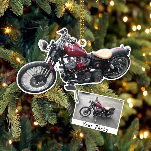 Vista 2 de adorno de Navidad con foto personalizada para los amantes de las motocicletas American Victory por Kool-Kool, decoración de árbol de Navidad