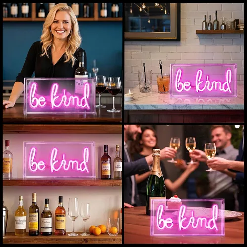 Vista 6 de Señal de Neón "Be Kind", Caja de Luz de Escritorio "Be Kind" de USB LED con Interruptor de ENCENDIDO/APAGADO, Letrero de Neón 3D Iluminado