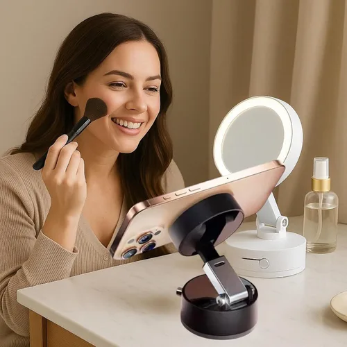 Vista 4 de Soporte de teléfono ajustable con interruptor de encendido/apagado, rotación de 360°, plegable y portátil, con soporte de teléfono multiusos