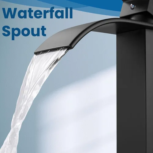 Vista 8 de Airuida Grifo de baño de cascada negro mate, grifo de lavabo de baño de un solo agujero, grifo de lavabo de lavabo de autocaravana, grifo mezclador