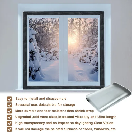 Vista 3 de Kit de aislamiento de ventana para invierno, sellador de cubierta de ventana con aislamiento de plástico ajustable, reutilizable, grueso