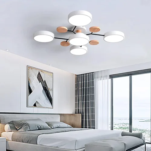 Vista 19 de Lámpara de techo LED regulable, lámpara de techo moderna de 9 pulgadas, montaje empotrado, de madera, de 12 W, lámpara blanca para sala de estar