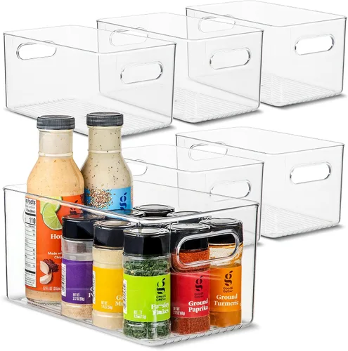 Vista 16 de Contenedor de plástico transparente para almacenamiento de alimentos con asas para organizar cocina, despensa, refrigerador, congelador, despensa