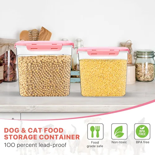 Vista 5 de 3 recipientes de almacenamiento de alimentos para animales, contenedor de plástico para almacenamiento de alimentos para perros con cuchara, 4