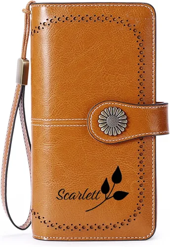 Vista 32 de Cartera de pulsera personalizada, carteras con nombre grabado personalizado con bloqueo RFID, gran capacidad, cartera de mano para tarjetas de Cuero