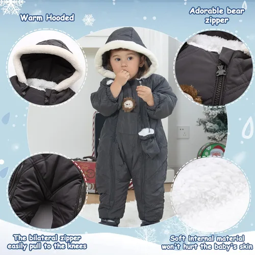 Vista 2 de XIFAMNIY Traje de invierno para bebé, mameluco con capucha para bebé, traje de nieve de león