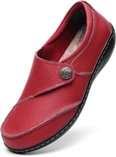 Vista 12 de Geoeleph - Mocasines de cuero para mujer, cómodos, planos, para caminar, con cordones, informales Negro