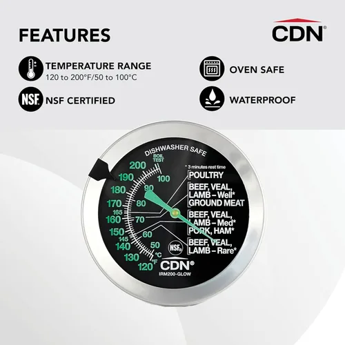 Vista 4 de CDN IRM200-Glow Proaccurate Carne/Aves de corral termómetro a prueba de horno-NSF Certificado, Large Dial-GLOW Meat/Poultry, A, Not Applicable