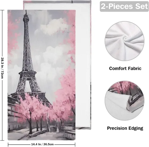 Vista 2 de Kigai Pink Paris Tower - Juego de 2 toallas de mano suaves y absorbentes, toallas decorativas para baño, spa, gimnasio, 28 x 14 pulgadas