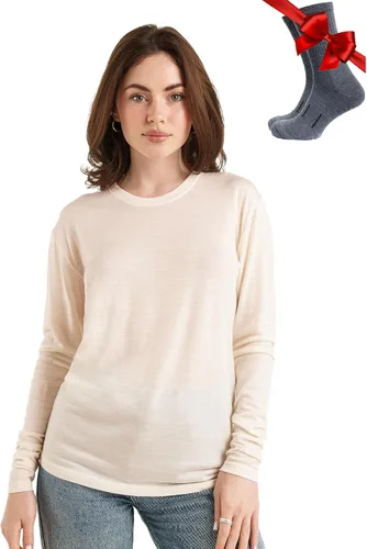 Vista 32 de 100% lana merino capa base mujer - camisa térmica de manga larga con 165 gris carbón