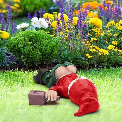 Vista 7 de Divertidas Estatuas de Gnomos de Jardín Enanos Borrachos Decoración, Escultura Creativa de Resina Regalo Novedoso para Exteriores Interiores Patio