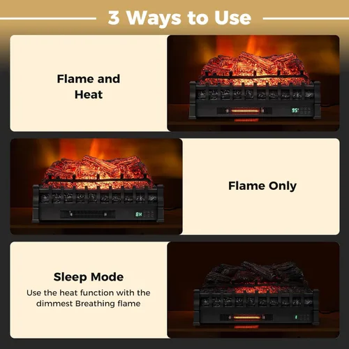 Vista 7 de ORALNER - Juego de troncos para chimenea eléctrica WiFi de 26 pulgadas, calentador de cuarzo infrarrojo con sonido crepitante, control remoto
