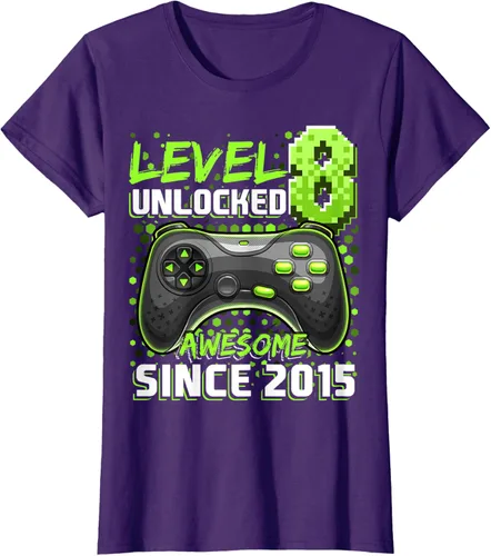 Vista 8 de Level 8 Unlocked Awesome 2015 Video Game 8th Birthday Boy T-Shirt, Negro