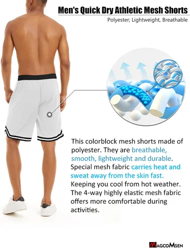 Vista 4 de MAGCOMSEN Pantalones cortos deportivos de malla de secado rápido para hombre con 2 bolsillos con cremallera