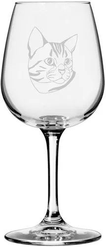 Vista 6 de Copa de vino de 12.75 onzas con temática de gato abisinio grabada para todo uso