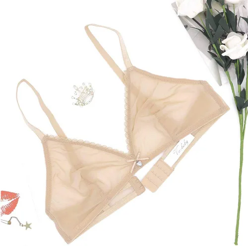 Vista 5 de Sujetador de malla transparente sin forro para mujer, ropa interior inalámbrica sexy