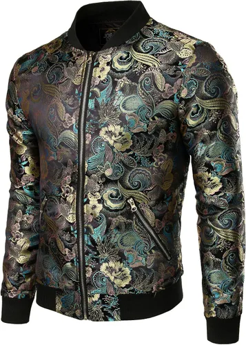 Vista 2 de JOGAL - Chaqueta de lujo satinada con bordado floral para hombre