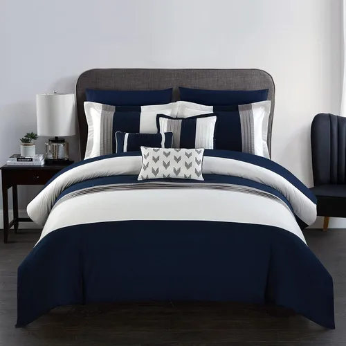 Vista 8 de Chic Home Ayelet - Juego de edredón beige para cama en una bolsa, tamaño Queen (10 piezas), ropa de cama de microfibra de alta calidad a rayas