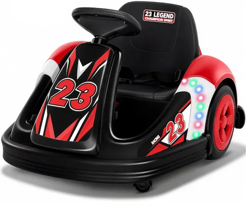Vista 12 de coche chocón de 12V para niños pequeños con rueda grande, coche de paseo giratorio de 360° con control remoto, cinturón de seguridad, música, luces