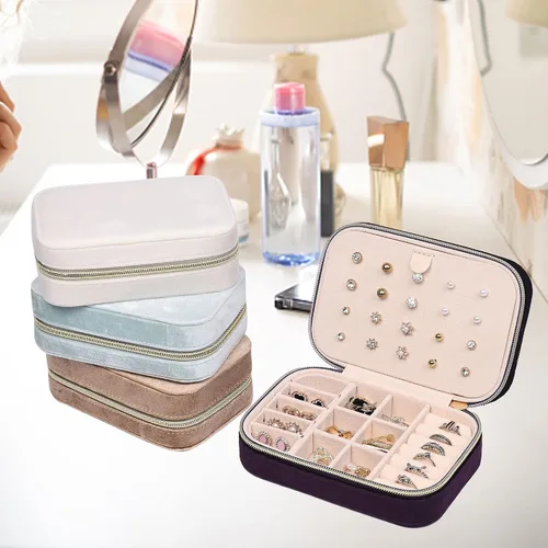 Vista 7 de Dajasan Mini estuche de joyería de viaje, pequeña caja organizadora de joyas de viaje, caja de regalo de joyería de terciopelo para mujeres y niñas