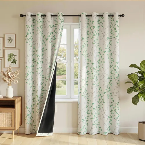 Vista 10 de Cortinas opacas 95% azules de 63 pulgadas de largo para dormitorio, cortina de oscurecimiento de habitación con patrón de hojas para habitación