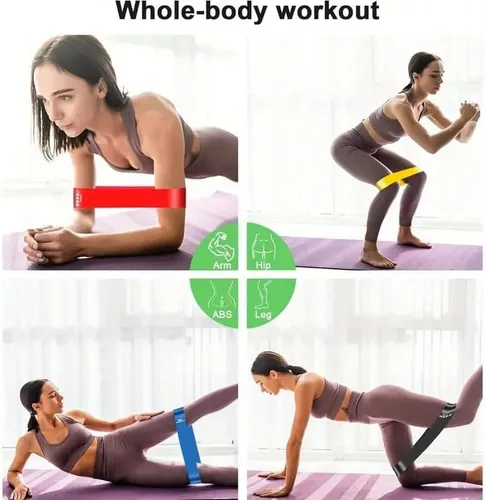 Vista 4 de Juego de 5 bandas de resistencia para hombres y mujeres, bandas elásticas sin látex para entrenamiento, glúteos, piernas, pilates, entrenamiento
