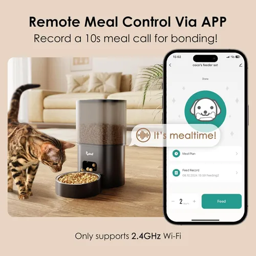 Vista 2 de Rywell - Alimentador automático para gatos y fuente de agua, dispensador de alimentos para mascotas con temporizador WiFi de 3 litros y dispensador