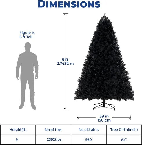 Vista 2 de Naomi Home Dakota - Árbol de Navidad negro preiluminado de 9 pies