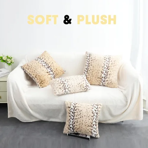 Vista 3 de Fundas de almohada esponjosas con estampado de leopardo de nieve y guepardo, fundas de cojín de piel de animal esponjosa, fundas de almohada