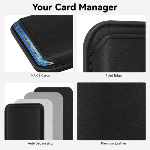 Vista 3 de Tarjetero magnético más fuerte de piel RFID para iPhone 16 Series, accesorios Mag-Safe para iPhone 17/16/15/14/13/12 y Pro/Promax, negro