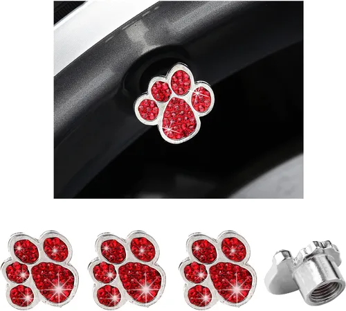 Vista 8 de Augeny 4 tapas de válvula de neumático con diseño de pata de cristal, hechas a mano con diamantes de imitación, tapas antipolvo para válvulas de AB