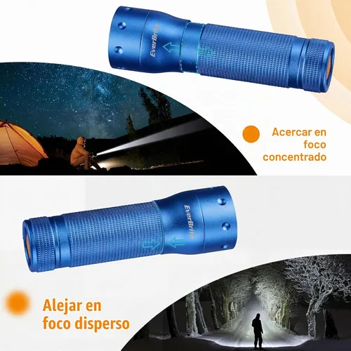 Vista 7 de EverBrite Mini linterna, luz de flash LED con zoom, 3 modos, 3 pilas AAA incluidas, linterna pequeña de mano para camping, emergencia, hogar - azul